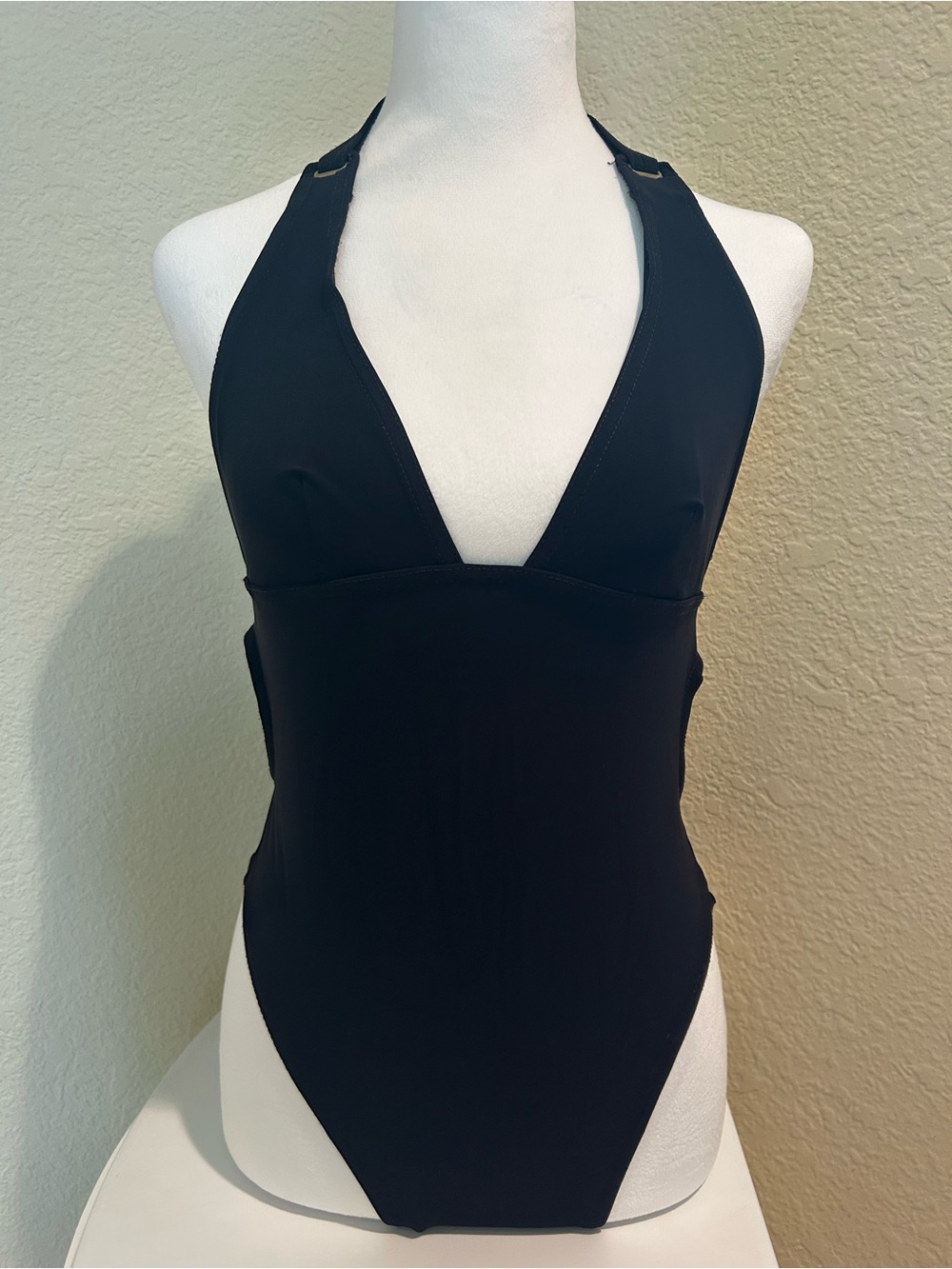 Black Halter One-Piece Swimsuit - Classic V-Neck